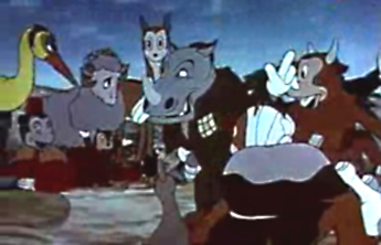 One frame of the animated cartoon adaptation